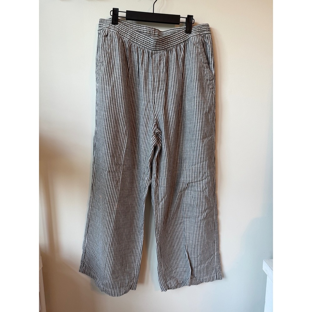 Old Navy Grey White Striped Wide Leg Elastic Waist Pull On Pants Womens Large